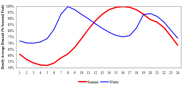 Daily Demadn for Florida winter and summer (source Florida Public Utility Commission)